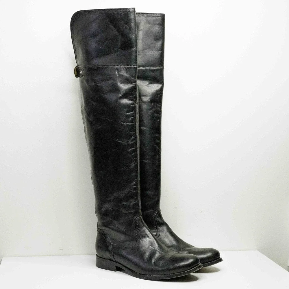 FRYE Melissa Over The Knee Leather Riding Boots Preppy Heritage Black Sz 6‎